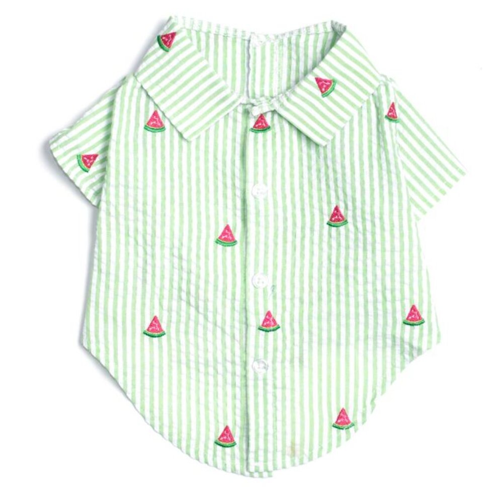 The Worthy Dog Watermelon Seersucker Dog Shirt - Size Medium